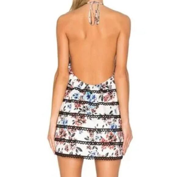 NBD Irene halter lace trim mini shift dress in spring bloom floral NWT S… - Picture 2 of 3